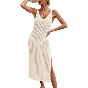 Womens Swimsuit Beach Cover Up Crochet Bathing Bikini Mesh Knit Coverups Vacation Resort Long Dress 2026