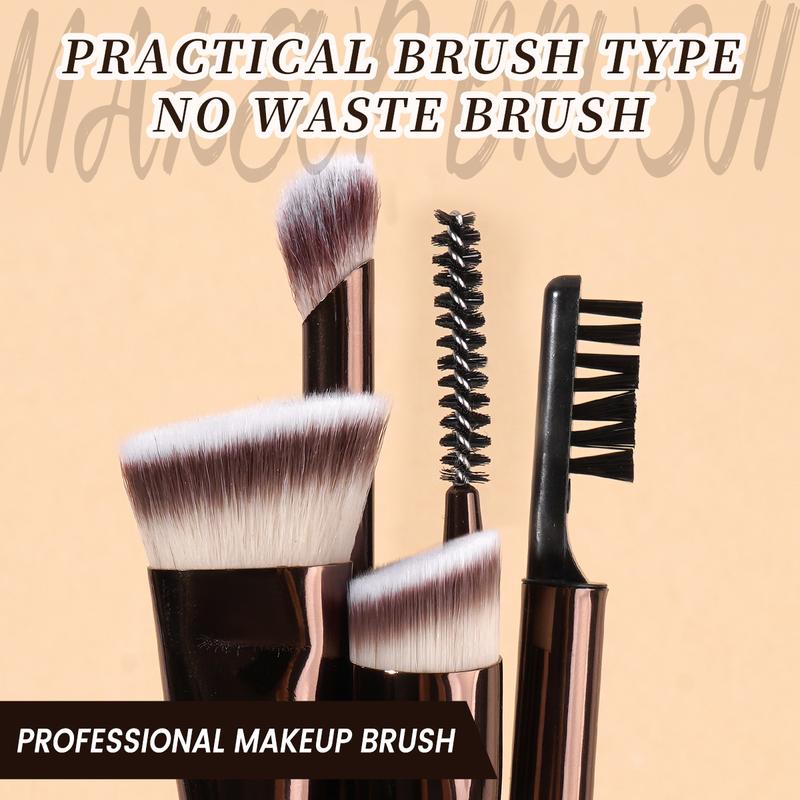 MAANGE 5pcs Double-ended Makeup Brush Set,Eyebrow Brush & Blending Brush, Nose Shadow Brush & Small Eyeshadow Brush, Foundation Brush & Eyeliner Brush, Eyelash Brush & Eyebrow Brush, Angle Foundation Brush & Eyebrow Brush, Cosmetic Brush Set