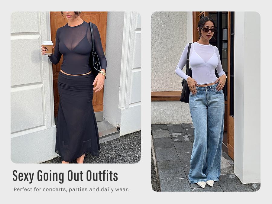 Cosnufy Mesh Sheer Long Sleeve Top Single Layer Crew Neck See Through SpringStatements Cosnufy Mesh Sheer Long Sleeve Top Single Layer Crew Neck See Through SpringStatements