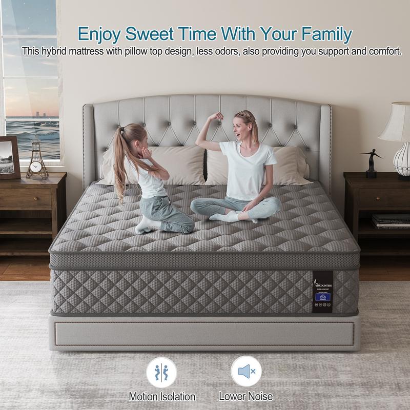 Twin Full Queen King Mattress, 10"12" 14"Hybrid Mattress with Gel Memory Foam and Individually Pocket Innerspring Euro Top Mattresses Medium Firm for Motion Isolation, Edge Support