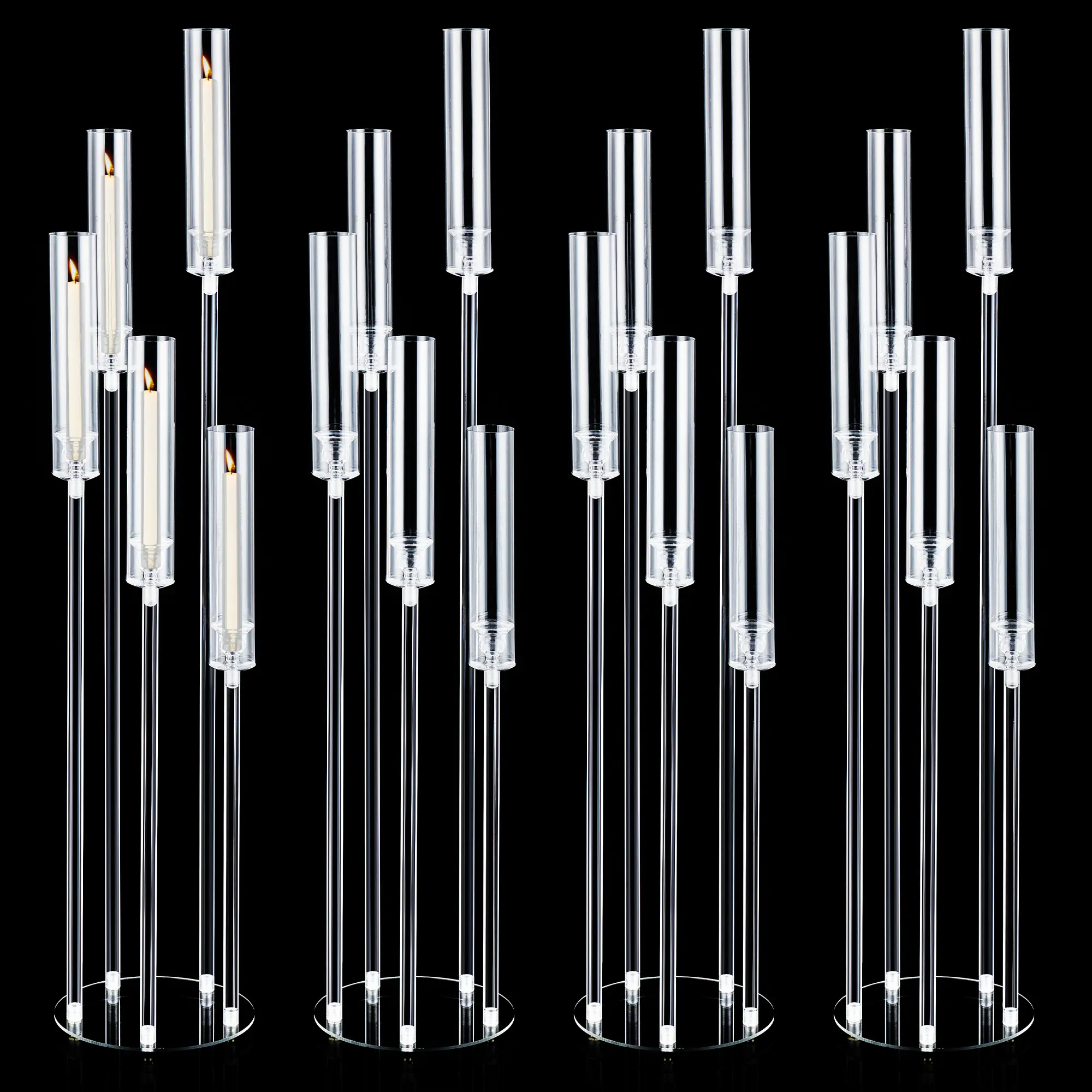 2Pcs/4Pcs/1 Pack 45.7" Tall 5-Arm Acrylic Candelabra Centerpiece – Clear Candle Holder for Wedding, Party & Home Decoration
