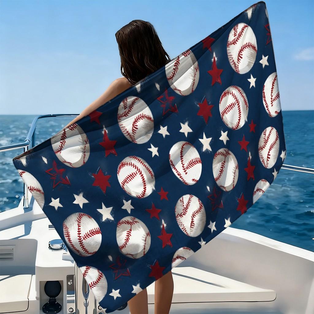 Baseball Pattern Beach Towel, Digital Print Microfiber Super Absorbent Quick Drying Towel, Reusable for Beach, Travel, Swimming