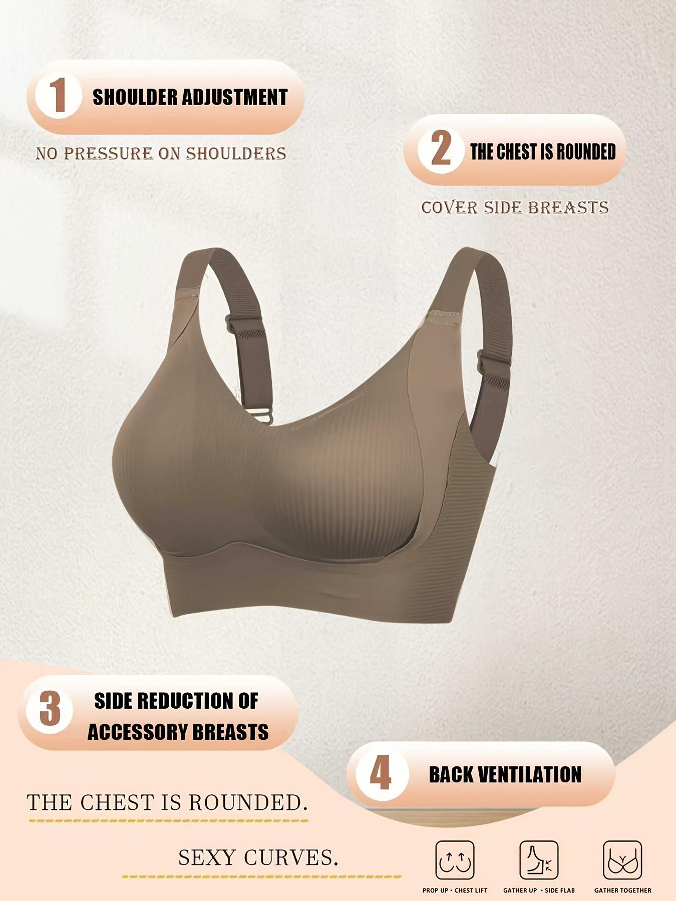 Women's Solid Adjustable Strap Wireless Seamless Spandex Bra, Breathable Comfortable Buckle Back Push Up Bra, Women's Lingerie for All Seasons, Bra Pack