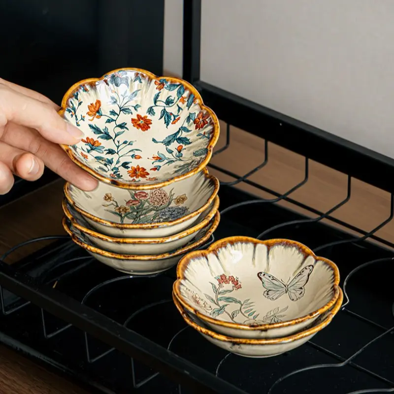 1pc Ceramic Appetizer Dish, 4 Inch Elegant Snack Bowl, Home Use Dip Plate, Microwave Safe, Dishwasher Compatible, Non-Bone China