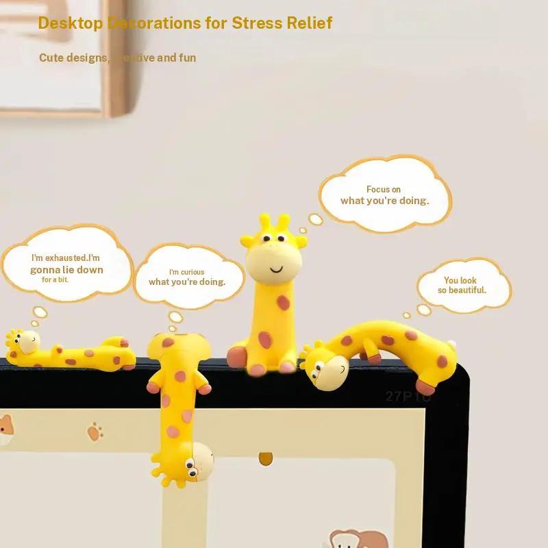 MUNBYN The Conspicuous Giraffe Mini Desk Accessories 2025 New Desk Ornaments Work Partner 4pcs/set Perfect Desktop Decorations for Computer Screens, Office, and Home Decor Black Friday Christmas Gifts