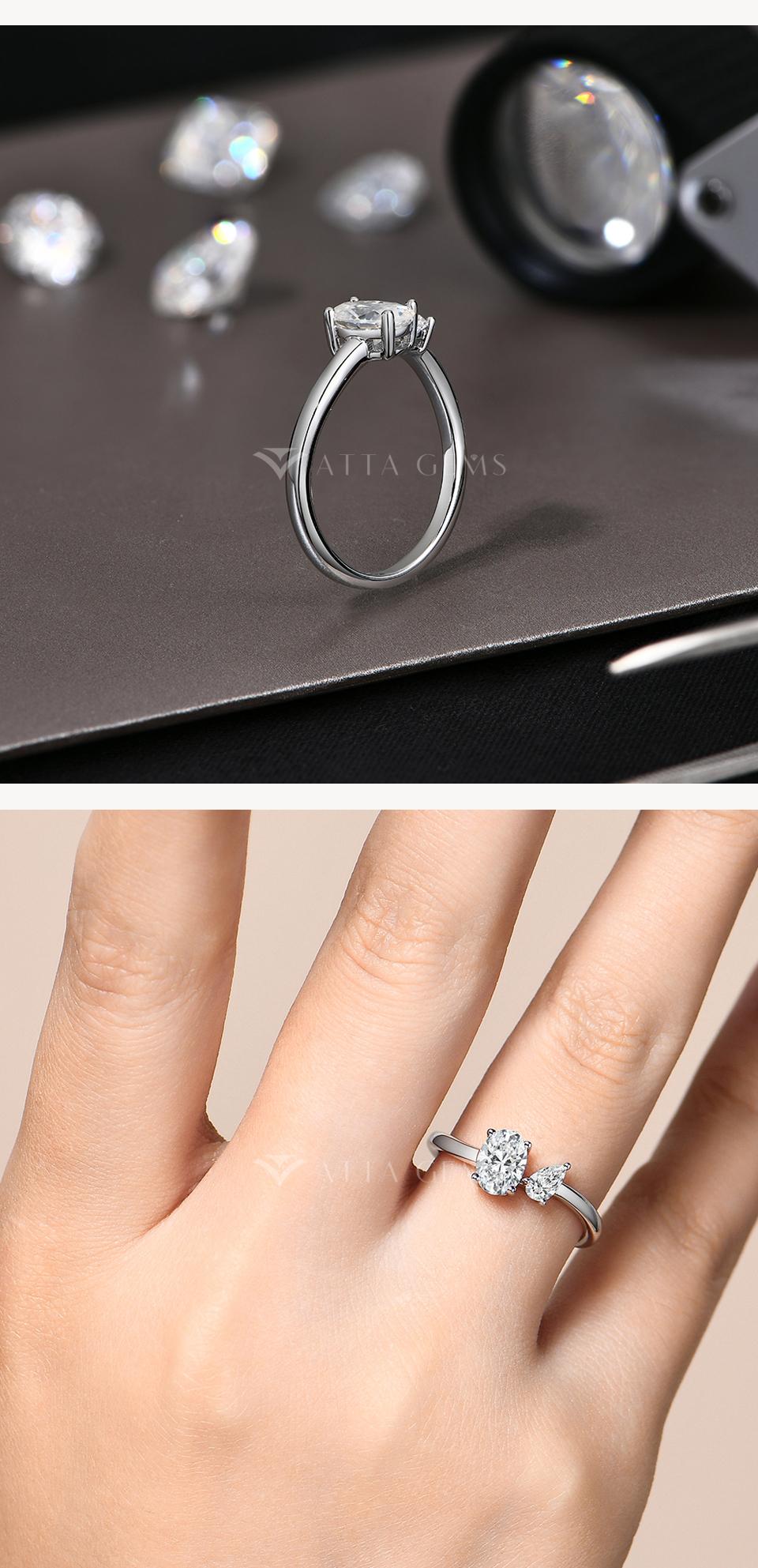 Simply Design Oval Pear Cut Total 1.35CT Synthetic Moissanite Ring for Women Birthday Gift Engagement Wedding Daily Wear Jewelry R203