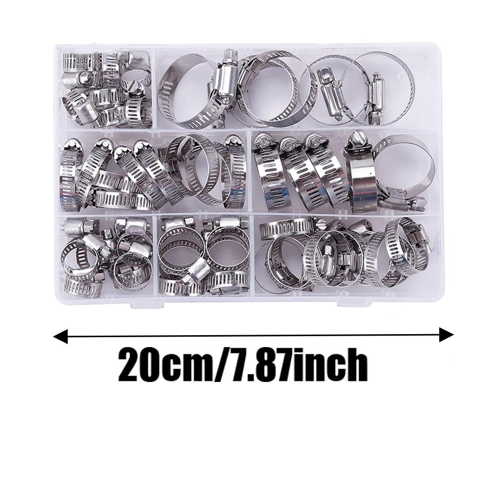 60pcs Stainless Steel American Style Hose Clamps, Clamp Set, No Screwdriver Included, Durable and Reliable Fastening Solution