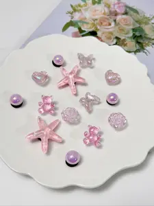 14 Piece Shoe Charms Set, Starfish, Glitter Bear, Rose, Butterfly, Heart Design, DIY Decoration for Women Sandals Slippers Beach Bags