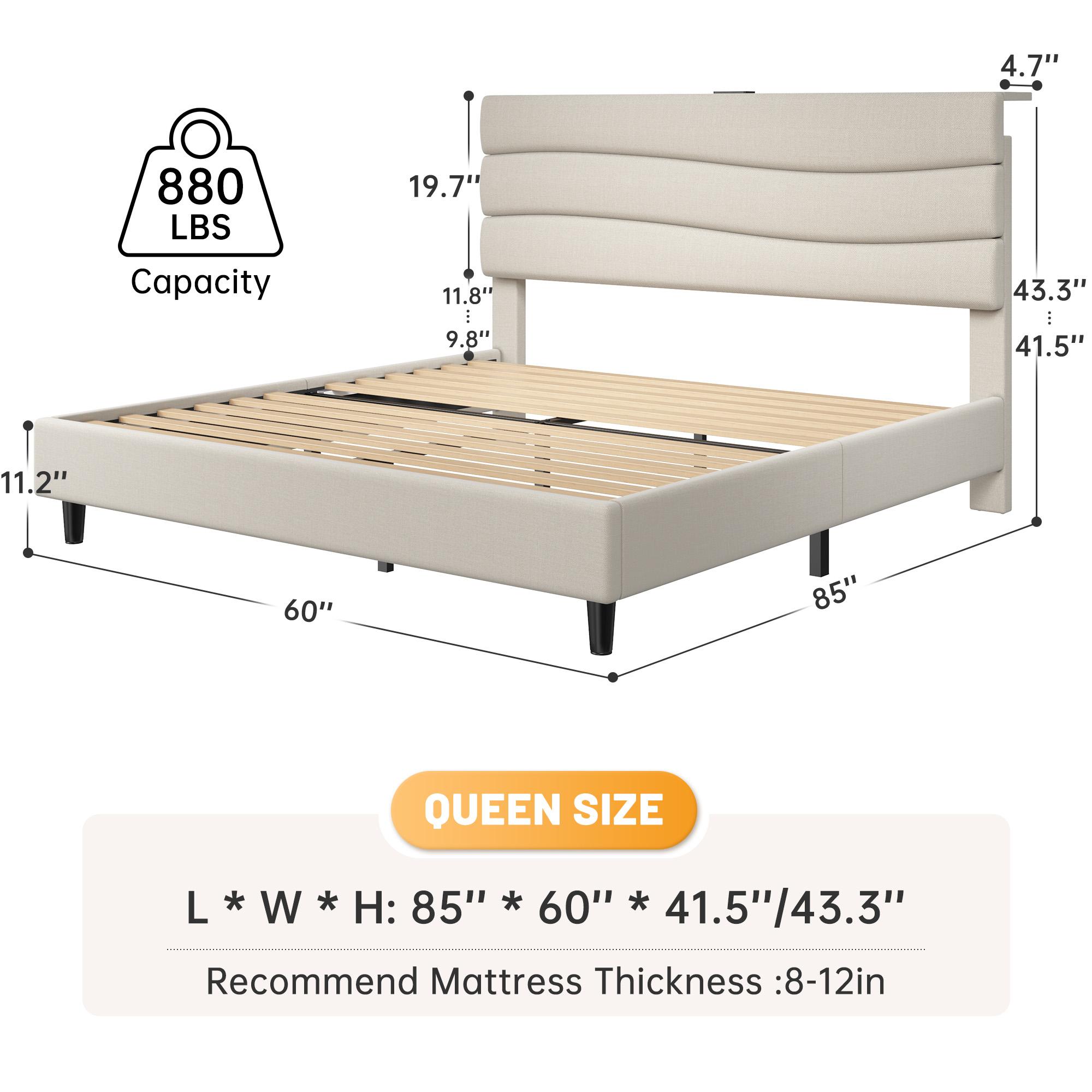 【JumpStar Sale】Raybee Quiet Luxury Upholstered Bed Frames for Queen with Headboard & Charging Station, No Mattress,Bed Frame with Storage Shelf, Flatform Bed Frame Holds 880LBS, No Noise, No Box Spring Needed, Twin, Full,King, Beige, Gray 【JumpStar Sale】Raybee Quiet Luxury Upholstered Bed Frames for Queen with Headboard & Charging Station, No Mattress,Bed Frame with Storage Shelf, Flatform Bed Frame Holds 880LBS, No Noise, No Box Spring Needed, Twin, Full,King, Beige, Gray