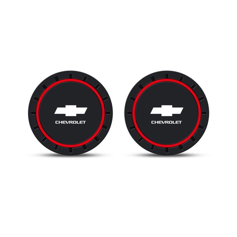 2pcs Chevrolet Emblem Car Coaster, Anti-Slip Silicone Drink Holder, Waterproof Cup Mat for Chevrolet Models, Interior Accessory