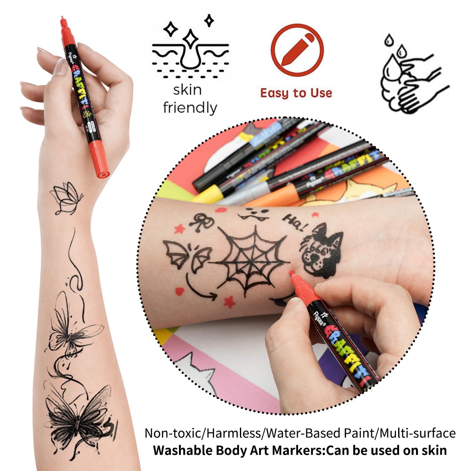 12pcs/set Body Paint Marker Pen High Pigment, Face Body Art Temporary Tattoo Drawing Pen, Party Supplies, Valentine's Day Gift