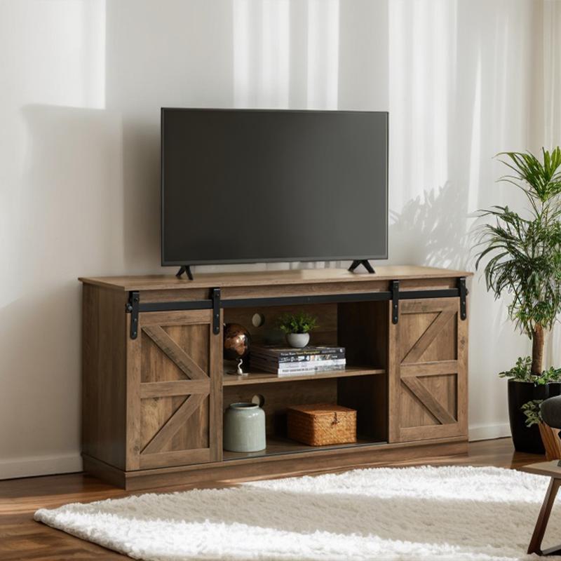 【TikTokShopBlackFriday】【Clearance】58" Farmhouse TV Stand and Entertainment Center for 65 Inch TVs, Rustic Media Console with Sliding Barn Doors, Storage Cabinets and Cable Management for Living Room Bedroom