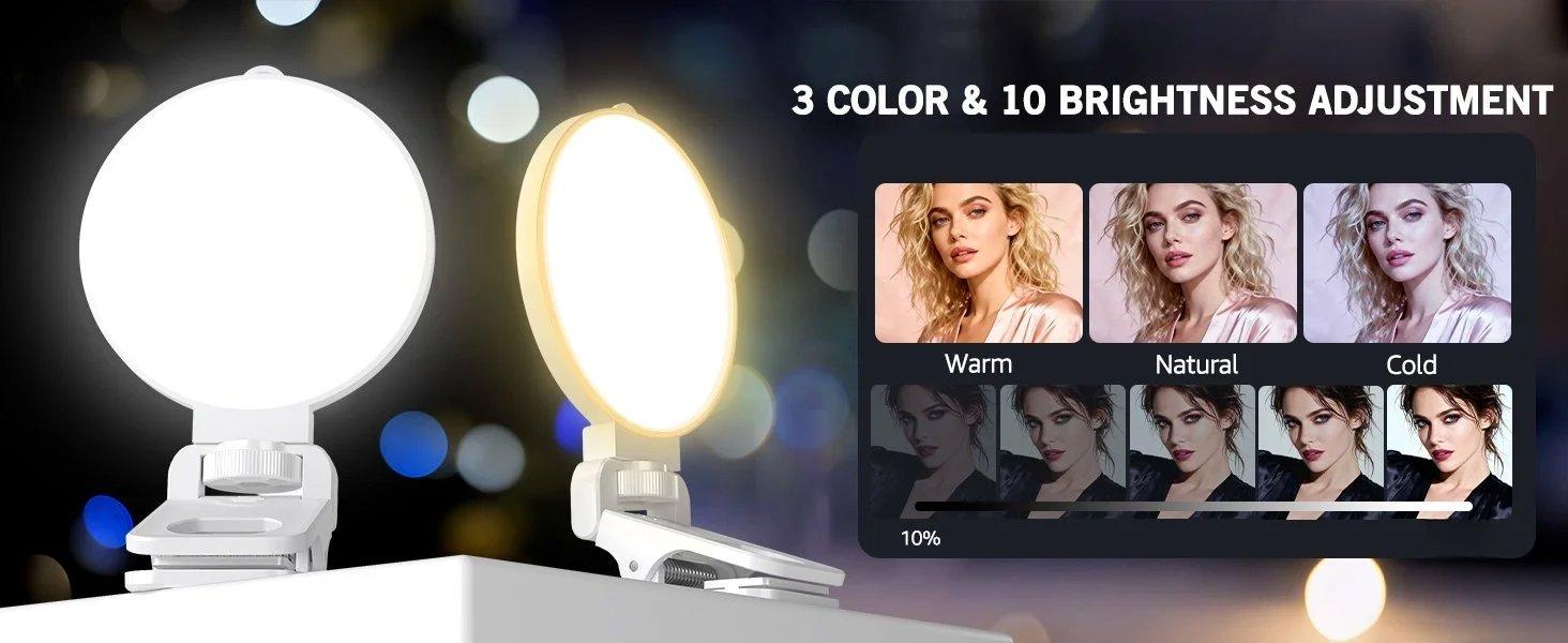 3 Color Soft Selfie Light Phone Light with Clip, Portable Edge-lit Ring Light, Rechargeable Video Conference Lighting for iPhone/Selfies/Makeup/Live Streaming/TikTok/Vlog/Zoom/Video Calls