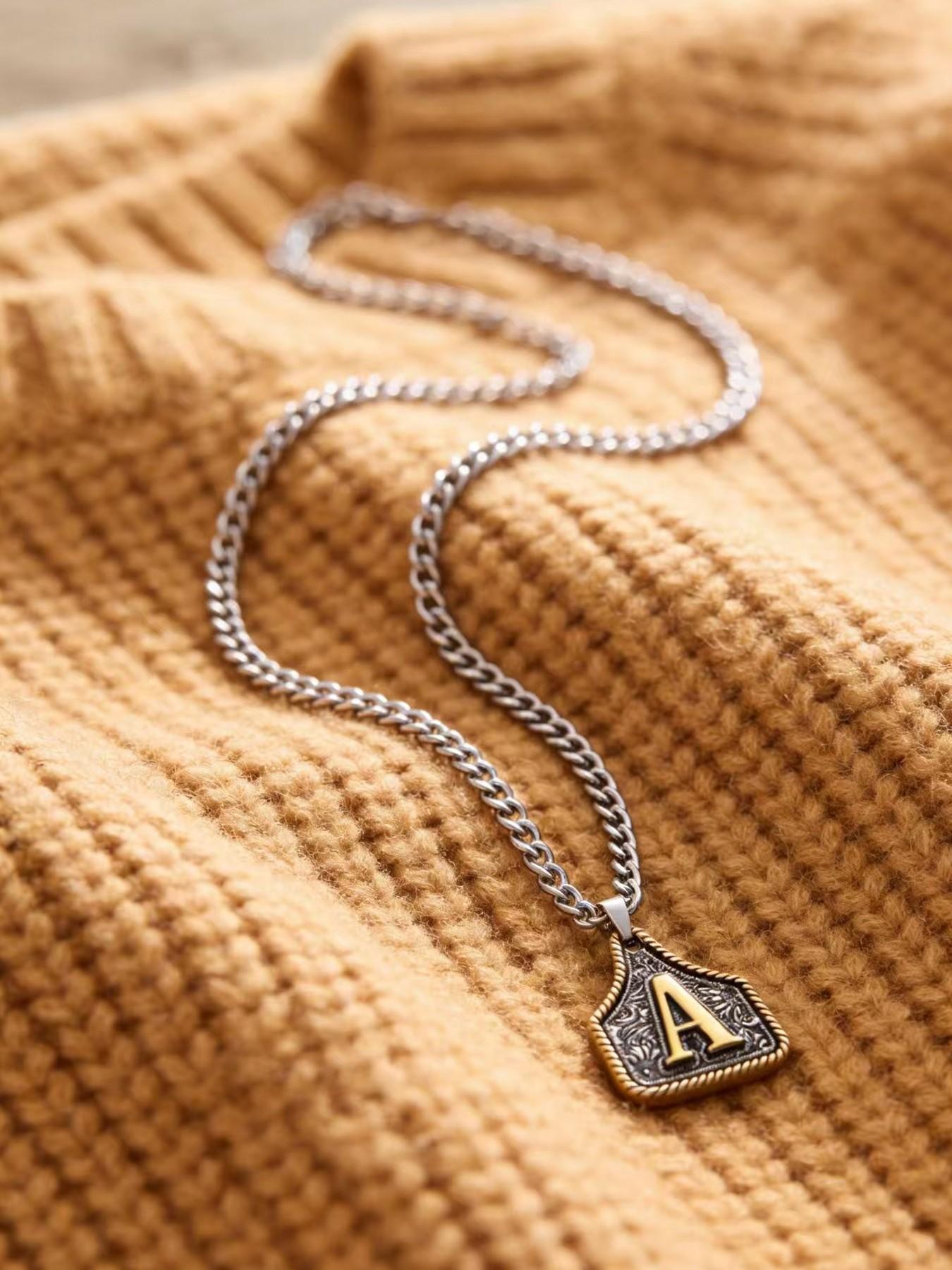 Initial Vintage Western Cowboy Letter Keychain,Handmade Metal A-Z Initial Necklace for Women and Men, Letters Necklace