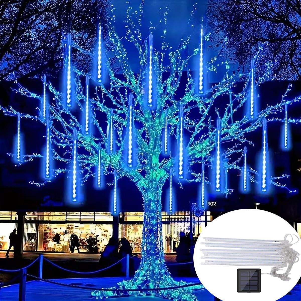 1pc 192LED Solar Meteor Shower Lights, Falling Rain Drop Lights, Solar Christmas Lights with 8 Light Tubes, IP55 Landscape Lighting for Trees Gardens Courtyards Christmas Wedding Party Mother's Day Halloween Christmas Outdoor Decoration