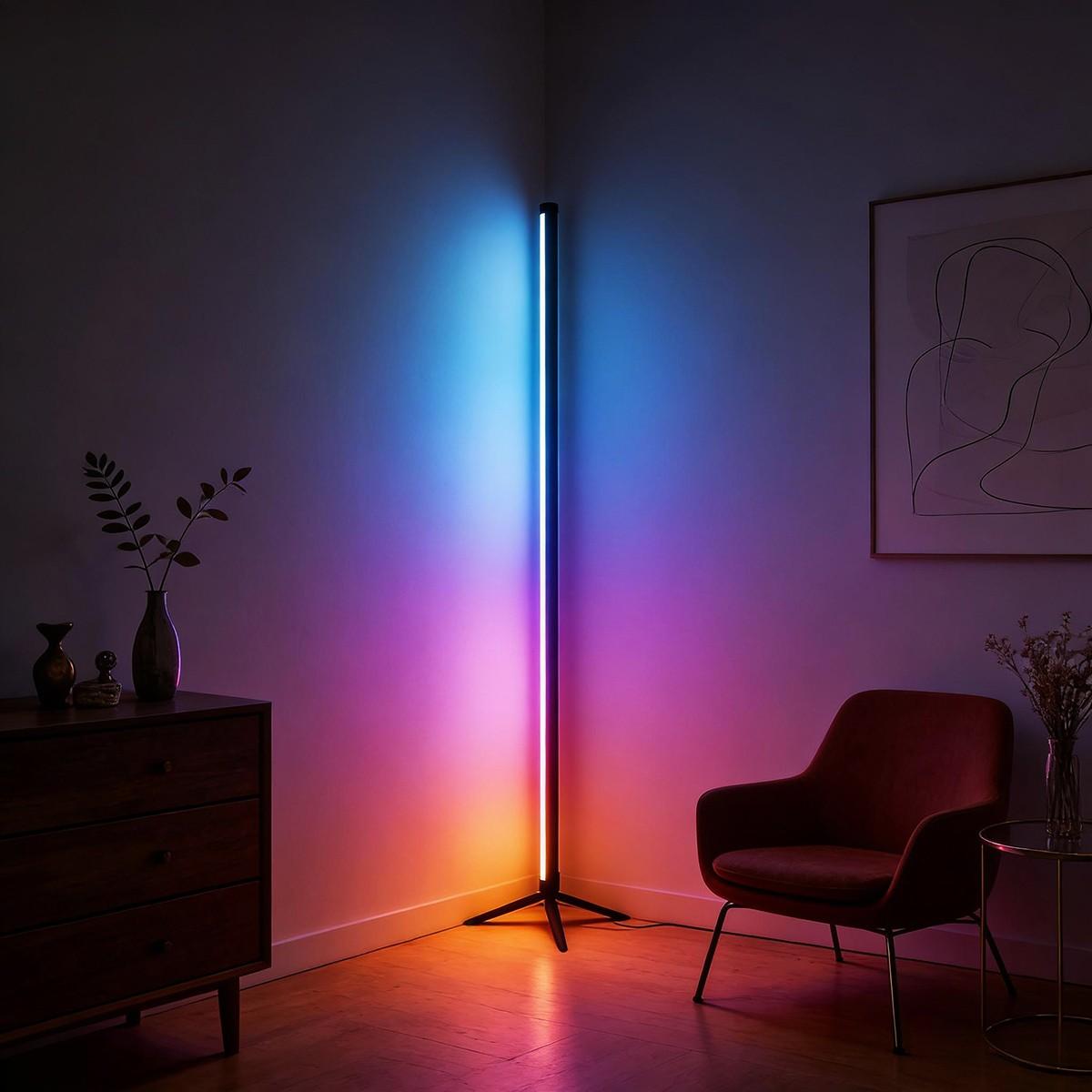 100cm RGB LED Floor Lamp with Music Sync, 39.37" Modern LED Corner Floor Lamp, USB Powered & Button Control, Dynamic Color Changing Standing Light for Living Room, Bedroom, Game Room, Unique Halloween & Christmas Gift