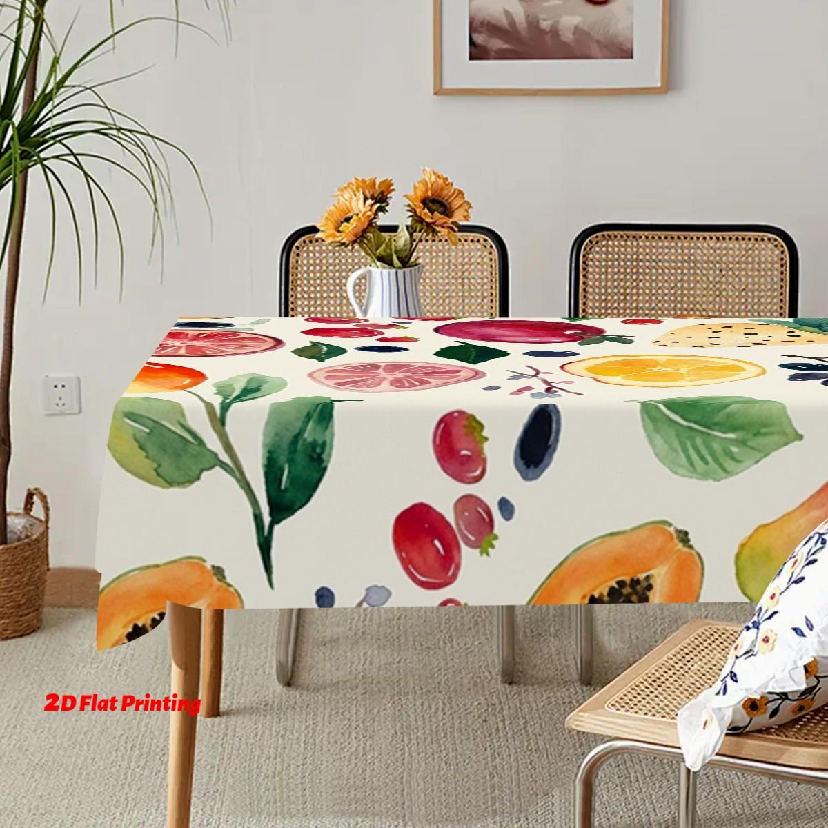 Vibrant Fruit Print Tablecloth, Rectangular Table Cover for Dining & Kitchen, Decorative Cloth with Assorted Fruits Design, Easter Theme