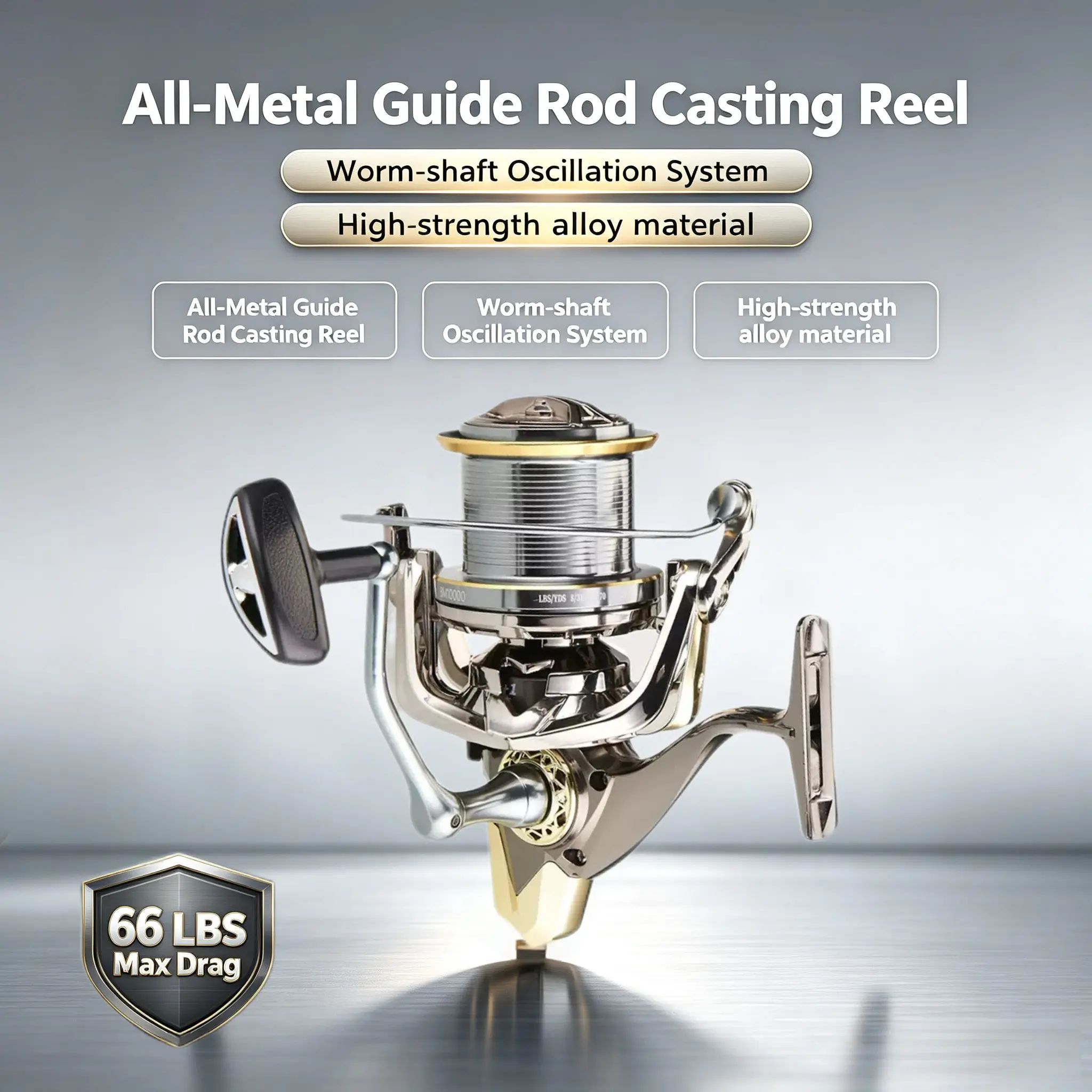 Large Spinning Fishing  Reel, 9000-10000-12000-14000 Series, 4.8:1 Gear Ratio, Stainless steal 11+1 Bearings, 66lb Max Drag, Aluminum Body, Smooth Powerful for Saltwater Freshwater Fishing