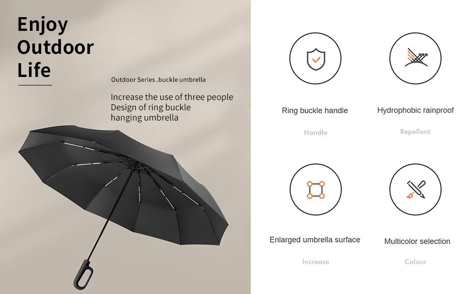 Ring Buckle Handle Automatic Umbrella, Thickened Reinforced Dual-Purpose Folding Umbrella for Two, Sunshade & Rainproof, 1pc
