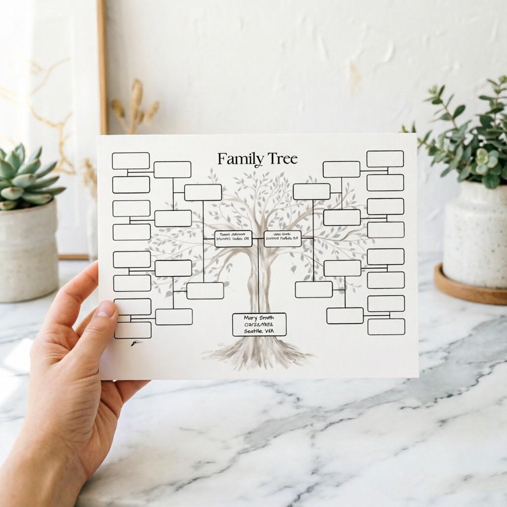 5 Sheets Watercolor Tree Design Family Tree Chart, Genealogy Record Template, Multi-Generation Family History Research, Memorial Gift Decorative Art