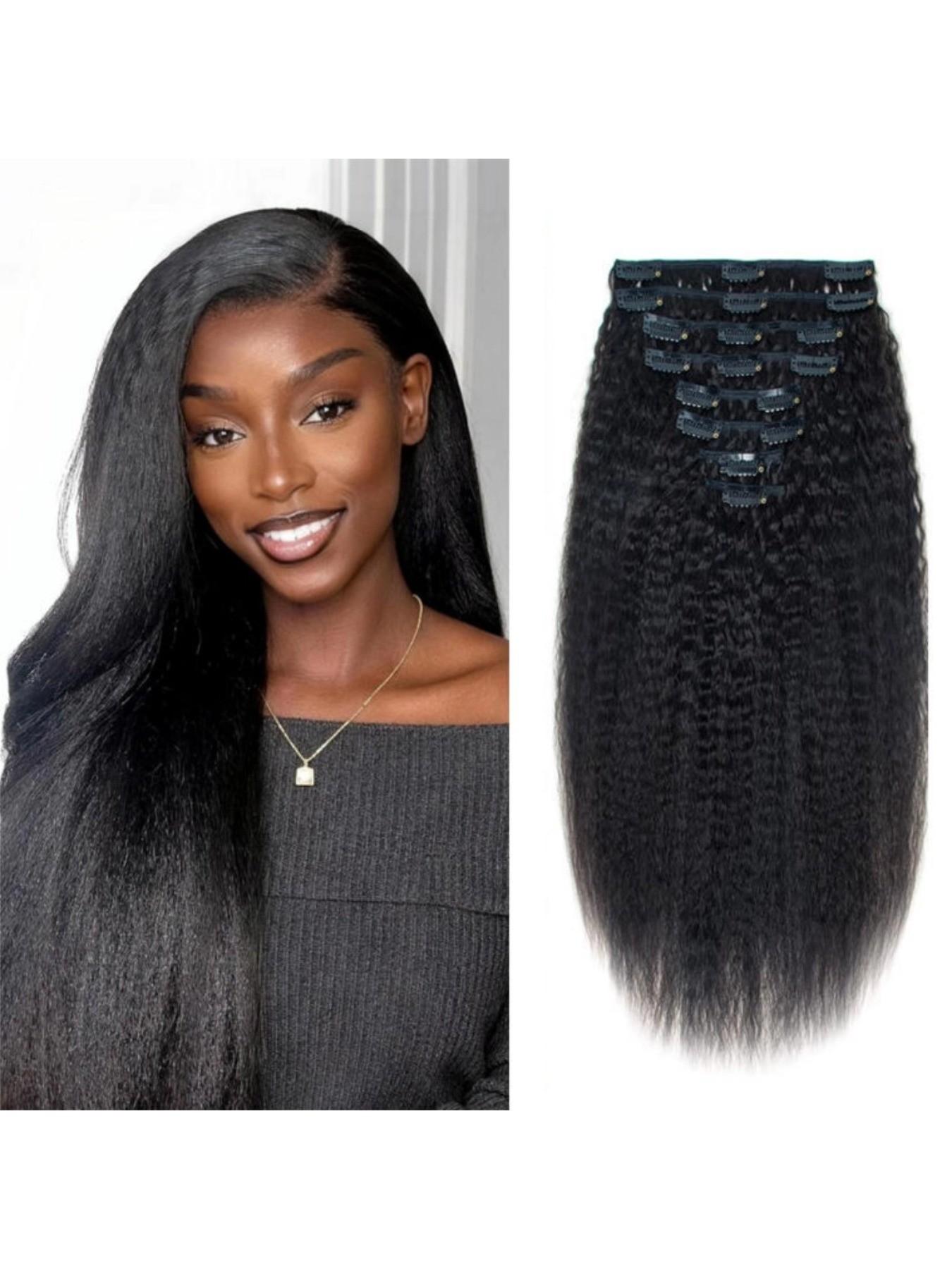 Kinky Straight Clip in Hair Extensions Real Human Hair 14-28 