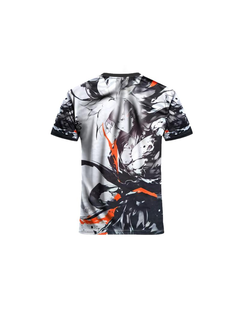 Japanese Anime Men's Football Jersey with Calligraphy Samurai Pattern, Comfortable Sporty Top, Sweat-Absorbing Soft Knit Fabric Japanese Anime Men's Football Jersey with Calligraphy Samurai Pattern, Comfortable Sporty Top, Sweat-Absorbing Soft Knit Fabric