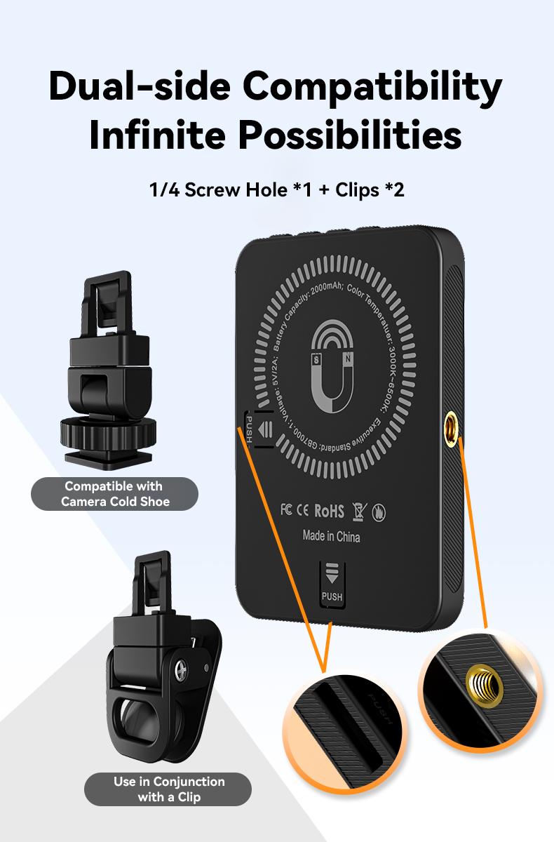 EMEET XJ77 Magnetic Video Light, 3 Color Modes and 10 Brightness Levels, 2000mAh Portable Camera Light 4W Output Power, LED Video Light Panel, 3000-6500K 128 LED Beads for TikTok, Content Creator, Photographer portable light