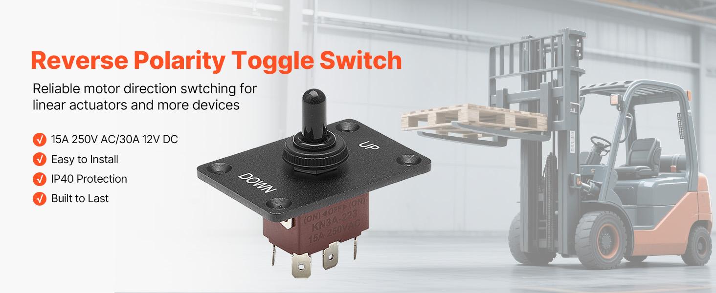 VEVOR Toggle Switch, 6 Pin Momentary Polarity Reversing Toggle Switch (ON)-Off-(ON) DC 12V/30A AC 250V/15A - with Up Down Mounting Panel Waterproof Boot Cap for Auto Car Marine Boat