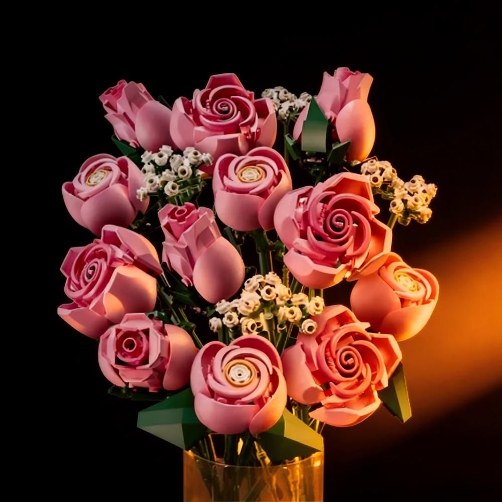 789pcs Pink Rose Bouquet Building Blocks Set, Red Rose, Christmas & Valentine's Day Gift for Girlfriend