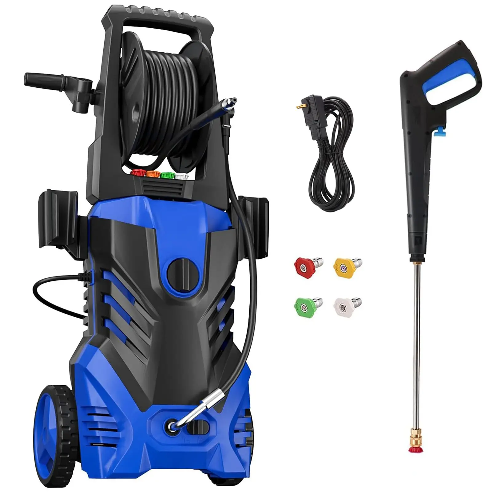 Electric Pressure Washer 3800PSI MAX 2.5GPM, Retractable Hose Reel, Versatile Cleaning, Multi-Purpose Cleaning Performance, with 4 Adjustable Nozzle, 500ML Soap Bottle, Stainless Steel Lance, Automatic Total Stop System for Car, Home Cleaning