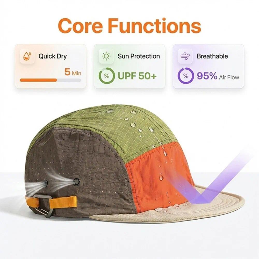 5-panel Men Baseball Caps Color Matching Lightweight Quick Drying Cap Breathable Sun Protection Duck Tongue Cap
