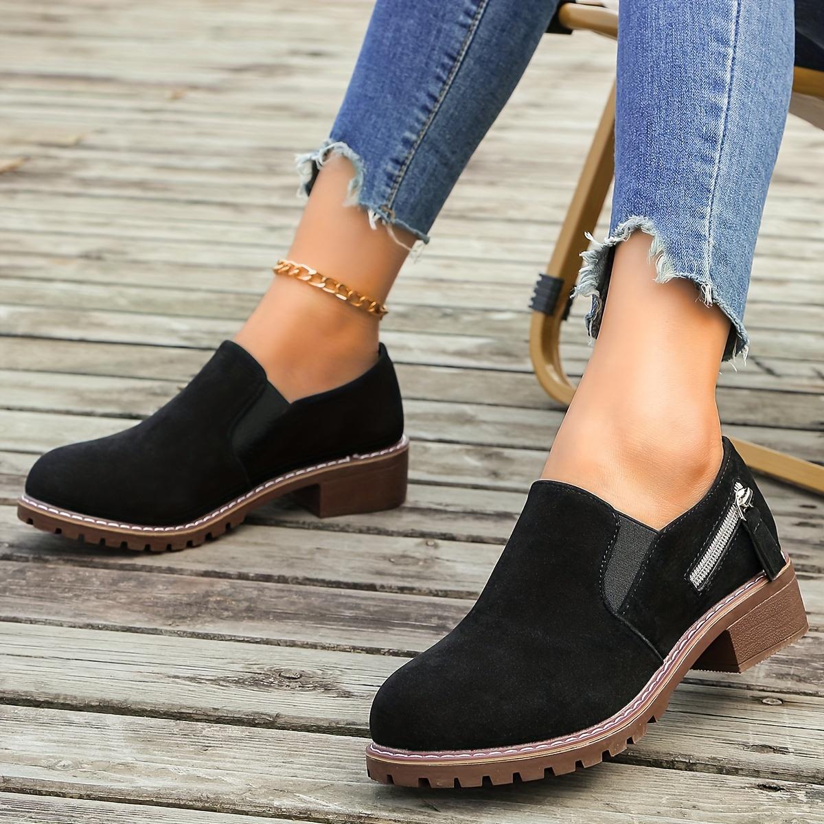 Comfortable Low Heel Ankle Boots for Women, Elastic Side Slip-On Casual Shoes