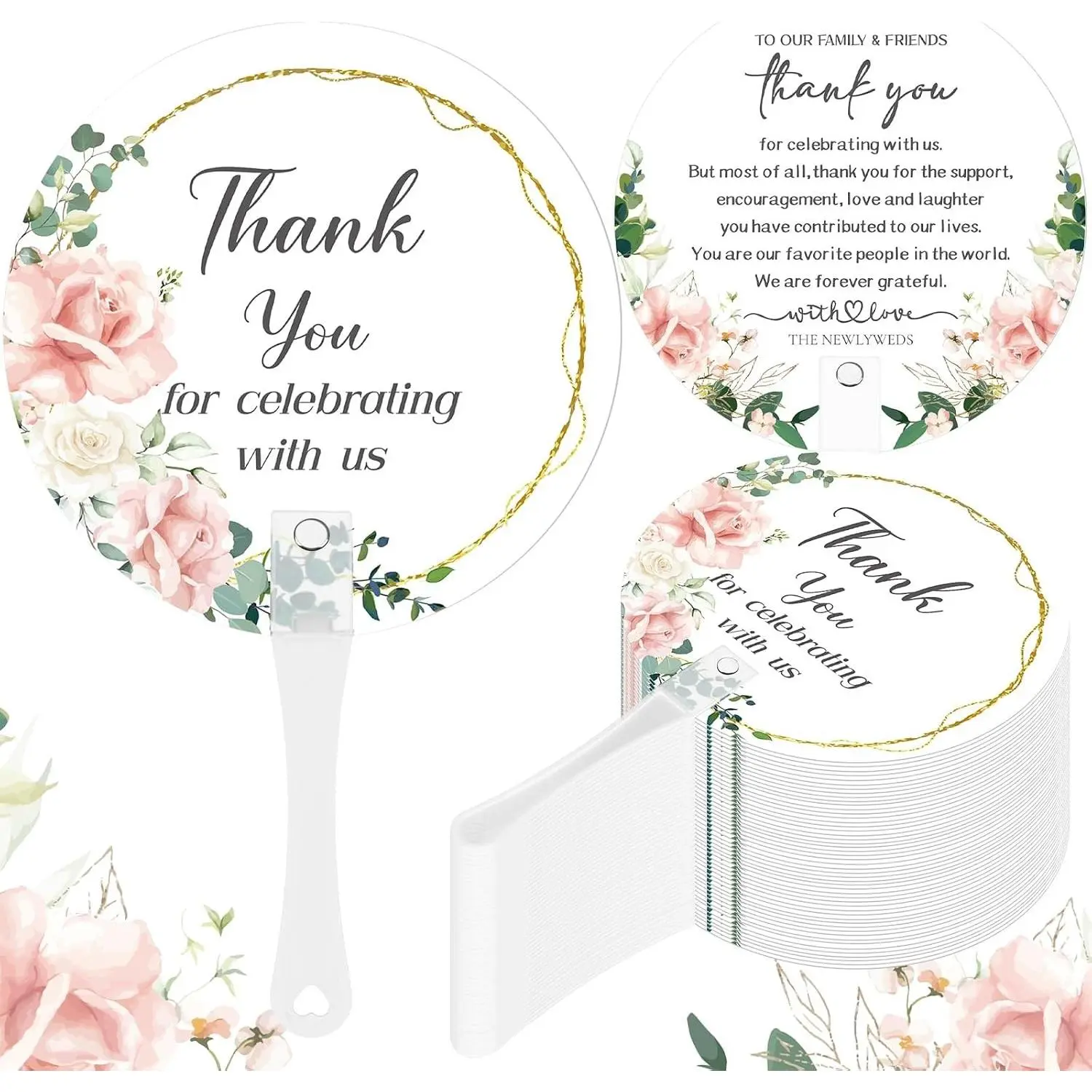 100 Pcs Leaf Handheld Wedding Fans for Guests Bulk | Thank You for Celebrating with Us, Plastic Wedding Favor Fans, Ceremony Bridal Shower Party DecorGift