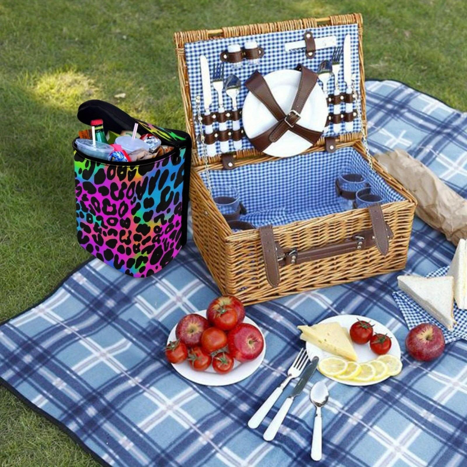 Colorful Leopard Print Polyester Car Trash Can with Zipper Lid, Adjustable and Foldable, Portable Vehicle Bin, Multi-Purpose Storage