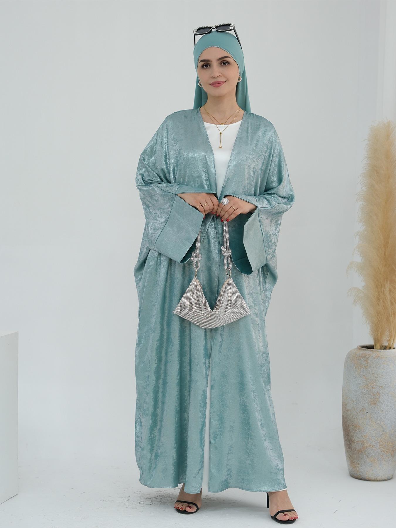 Muslim Women's Lightweight Open Abaya, Elegant Plain Woven Fabric, Loose-Fit Long Robe for All Seasons, No Scarf Included, Modesty Abaya