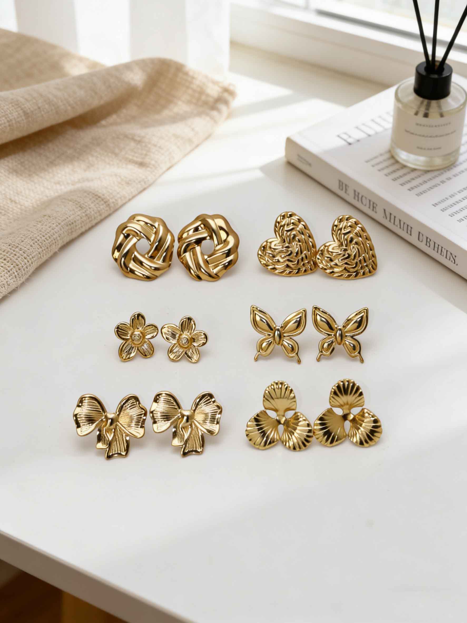 Vintage Gold Stud Earrings for Women, 18K Gold Plated Butterfly Flower Heart Bow Earring, Hypoallergenic Stainless Steel Jewelry, Trendy 2026 Summer Accessory for Daily & Party