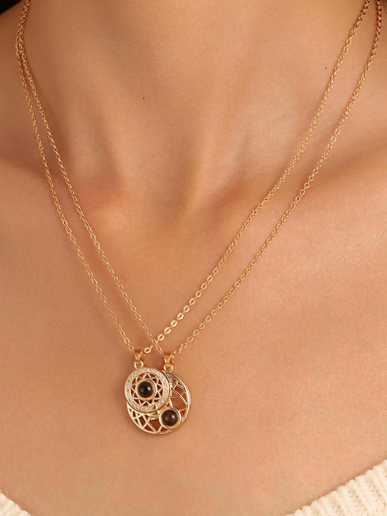 Trendy Couple Necklace Set, Fashionable Layered Necklaces, Yin Yang Design, Perfect Gift for Friends and Lovers, Elegant Lockbone Jewelry