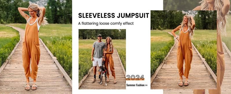 Naeduo Women's Y2K Jumpsuit Romper Stretchy Wide-Leg Harem Overalls with V-Neck Adjustable Straps Deep Pockets Casual Sleeveless Streetwear for Summer Basic Black Pants