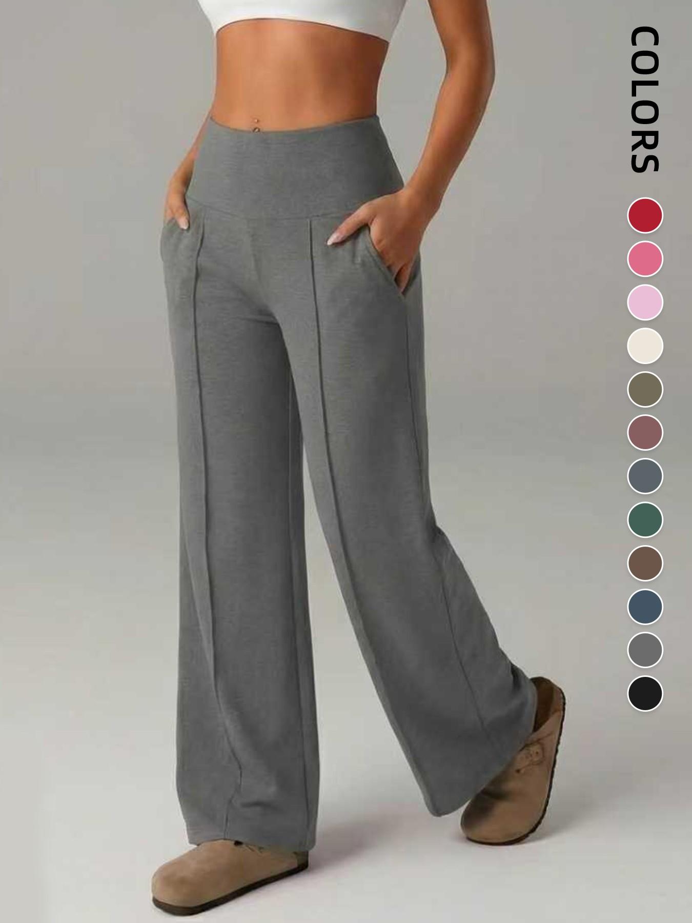 Women's Plain Loose Straight Leg Pants, Wide Leg High Waist Sporty Casual Sweatpants with Pockets, Comfortable Daily Wear Casual Comfy Sporty, Fitness Sports Pants [Fits Small - Size Up Recommended]