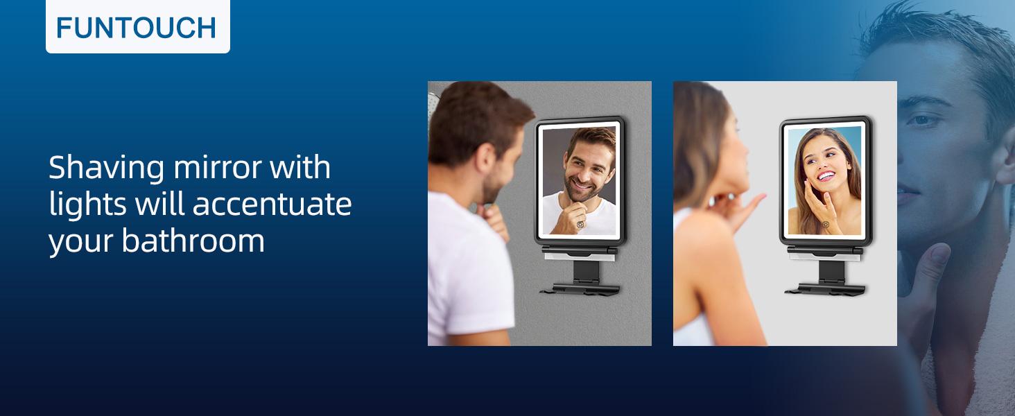 Shower Mirror Fogless for Shaving with Squeegee to Keep Clean or Remove Foggy Mess, Fogless Mirror for Shower Two Mounting Solution, Dimmable Lighting