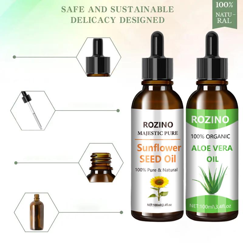 Rozino 100% Pure Aloe Vera Essential Oil High Concentration Long Lasting Fragrance Curly Hair Oil Treatment Aroma Haircare 100ml