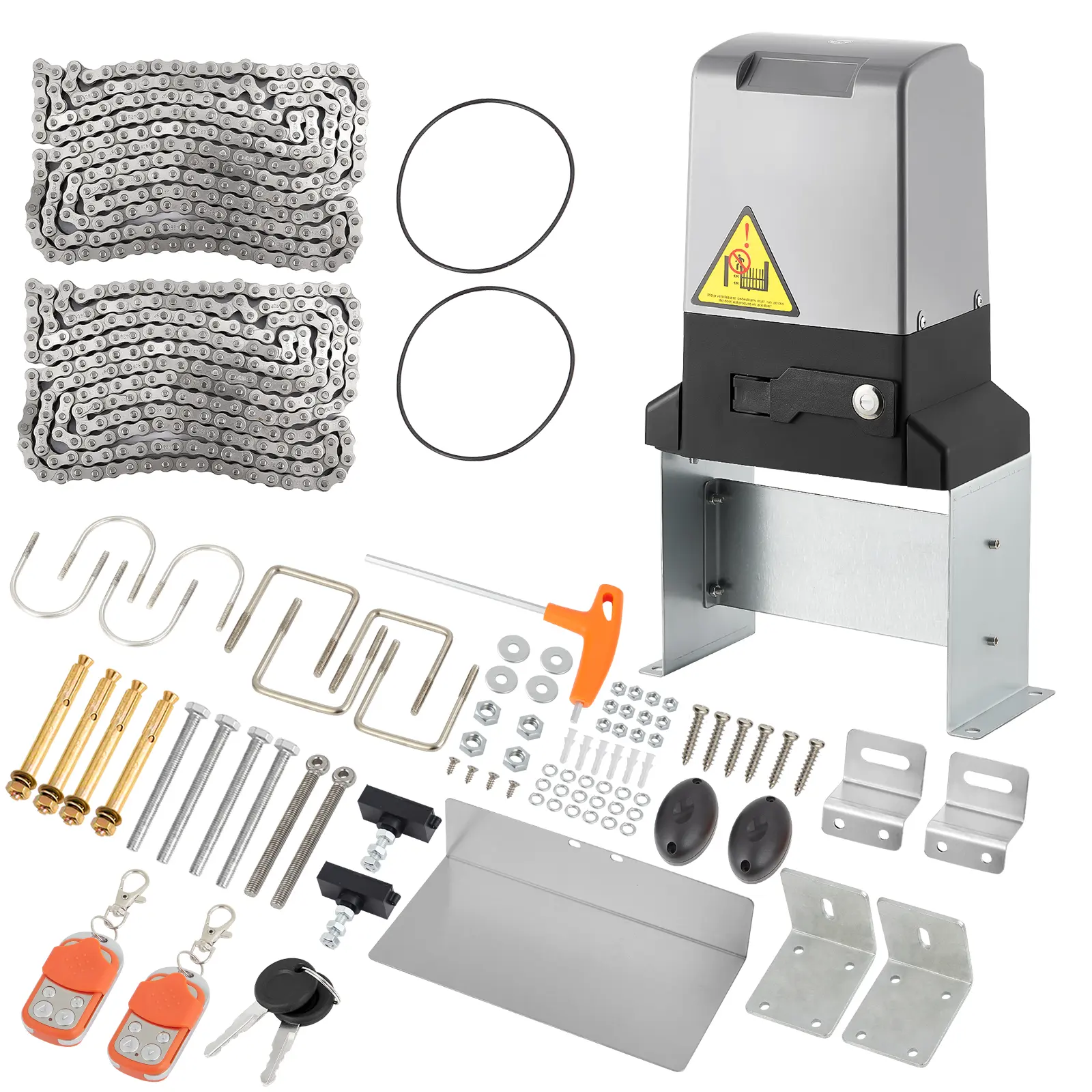 Automatic Sliding Gate Opener, Chain Drive Electric Rolling Driveway Gate Motor, Includes 2 Remote Controls & Gate Operator Hardware Kit, 40Ft/Min Speed, Fits Gate Up to 40 Feet