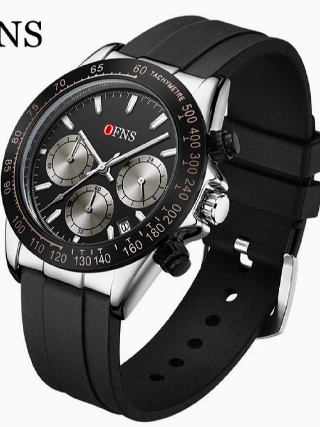 OFNS Quartz Watch, Waterproof Sport Three Eyes Six Hands Calendar, Men's Business Casual Night Light Fashion, Unisex Round Analog Face