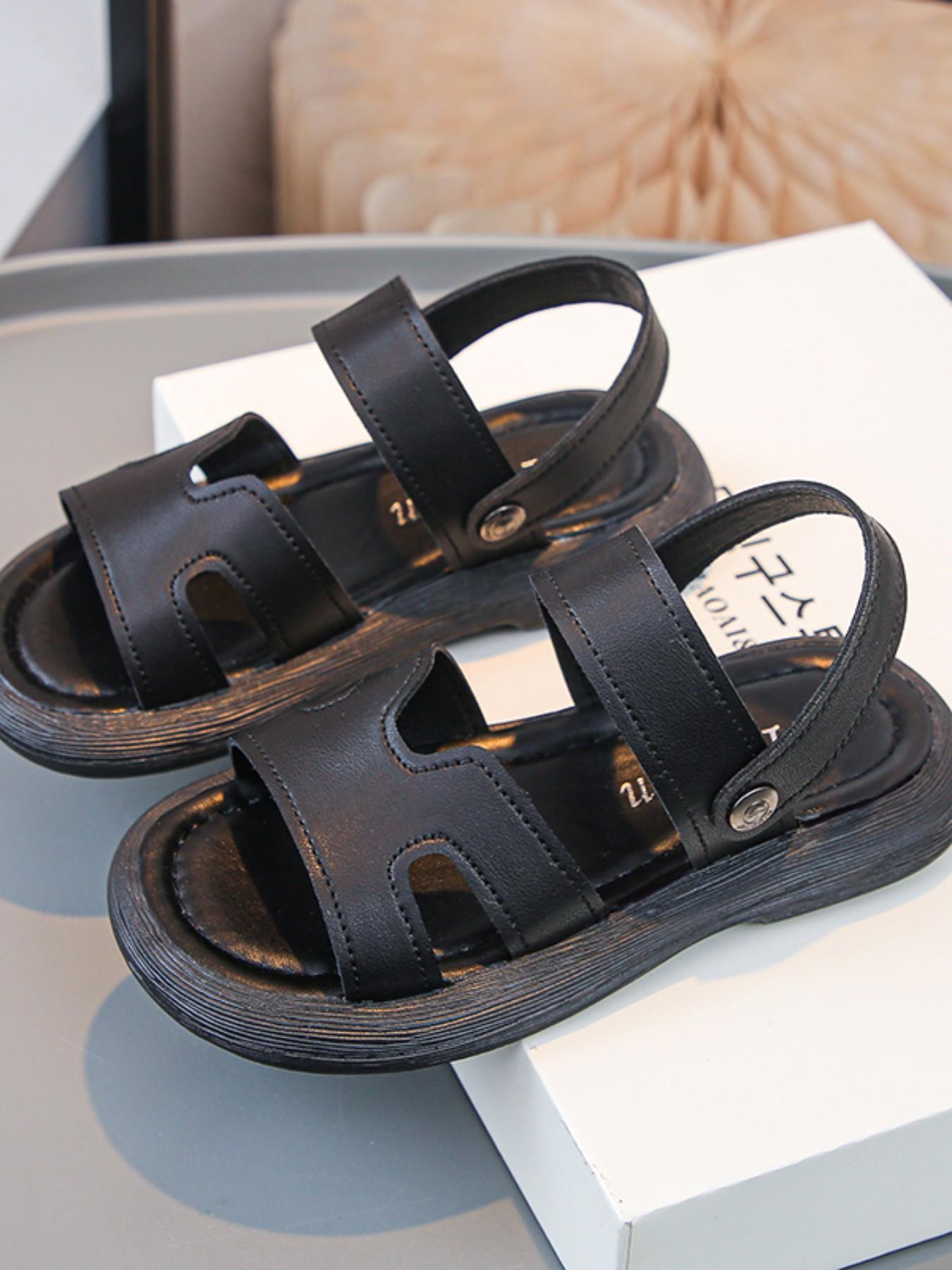 Sandals 6-12 Years, Unisex, Plain Design, Hook-And-Loop Soft Sole, Lightweight, Non-Slip, Open-Toe, Flat, Summer Wear