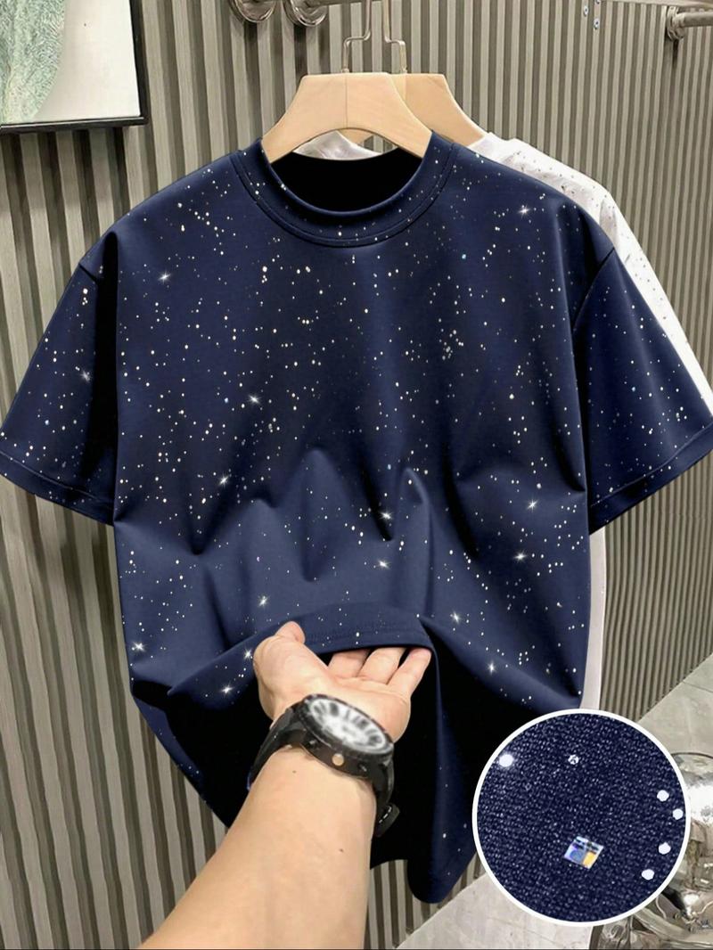 New Men's Short Sleeve T-Shirt, Fashion Starry Sky Reflective Design, Sparkling Like a Starry Sky, Essential Outerwear Item
