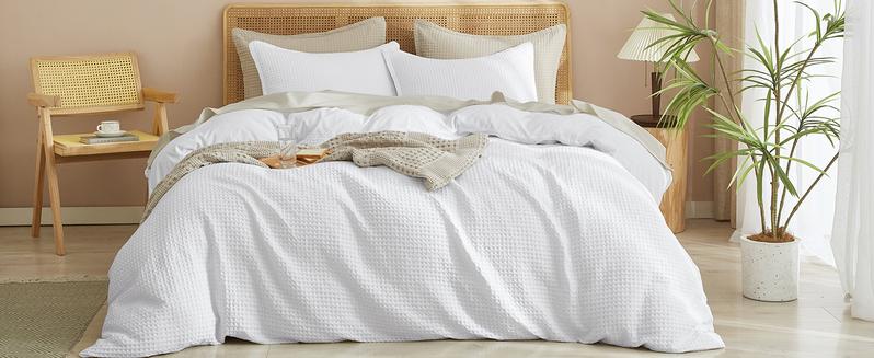 PHF Waffle Weave Duvet Cover Set, 3 counts/set Ultra Soft Comforter Cover for All Season,  Breathable Durable with 2 Pillow Shams Bedding Collection, Gifts