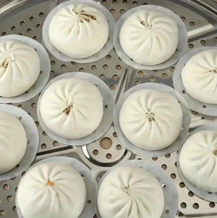 100pcs Food Grade Steamer Mat Paper, Round Cage Paper, Silicone Oil Paper, Steamed Bun Paper, Baking Paper, Disposable Steamer Paper, For Home Kitchen Restaurant Hotel, Kitchen Supplies