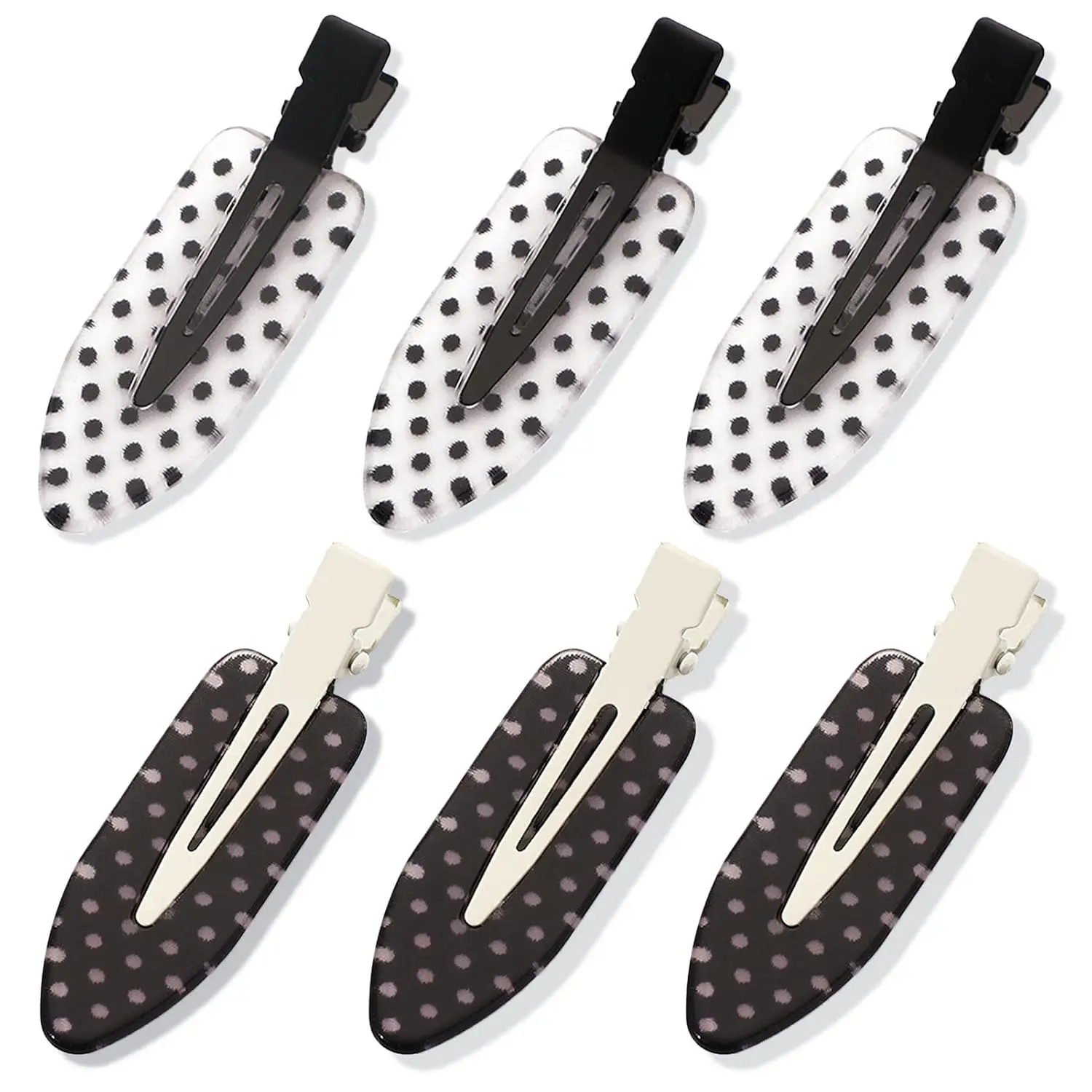 6 Pack Creaseless Hair Clips for Women - No Bend No Crease Hair Clips for Styling, Makeup, Washing , Bangs | Classic Polka Dot Flat No Dent  Clips for Salon &  (Black & White)