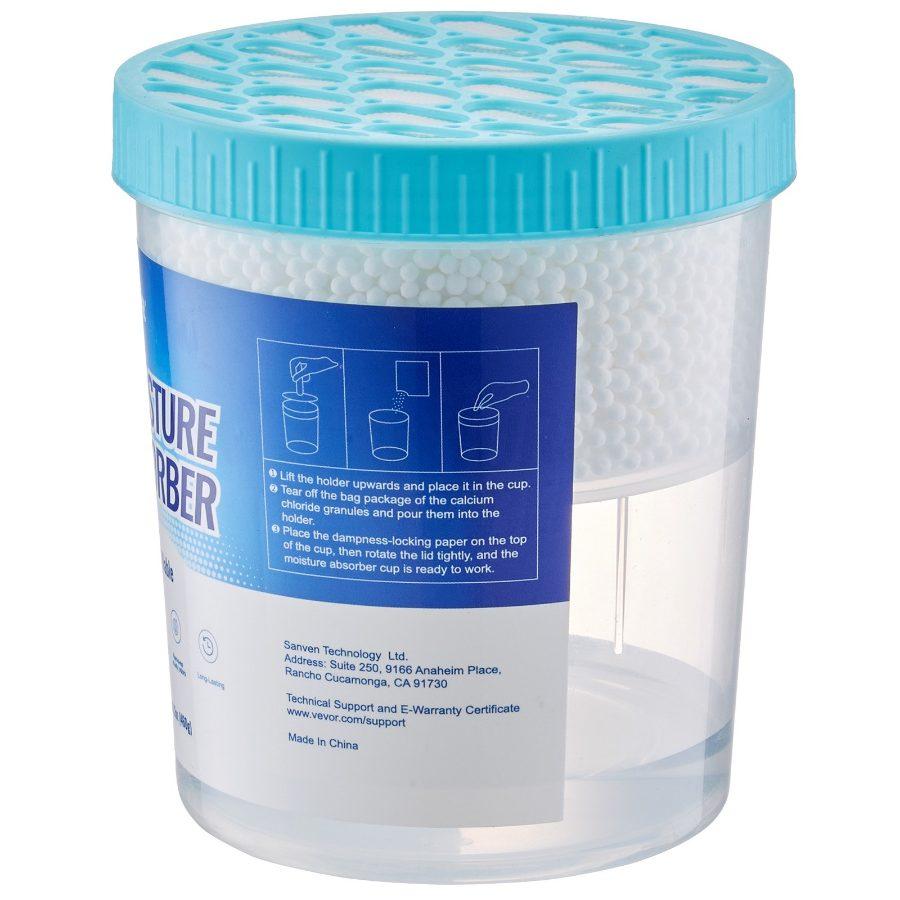 VEVOR Moisture Absorber Bucket, 2 Packs 16.2 oz Hi-Capacity Moisture Absorber Bucket with 800ml Storage Area Reusable Outer Bucket for Long-Term Use, Fragrance Free Moisture Absorber for Fresher Air