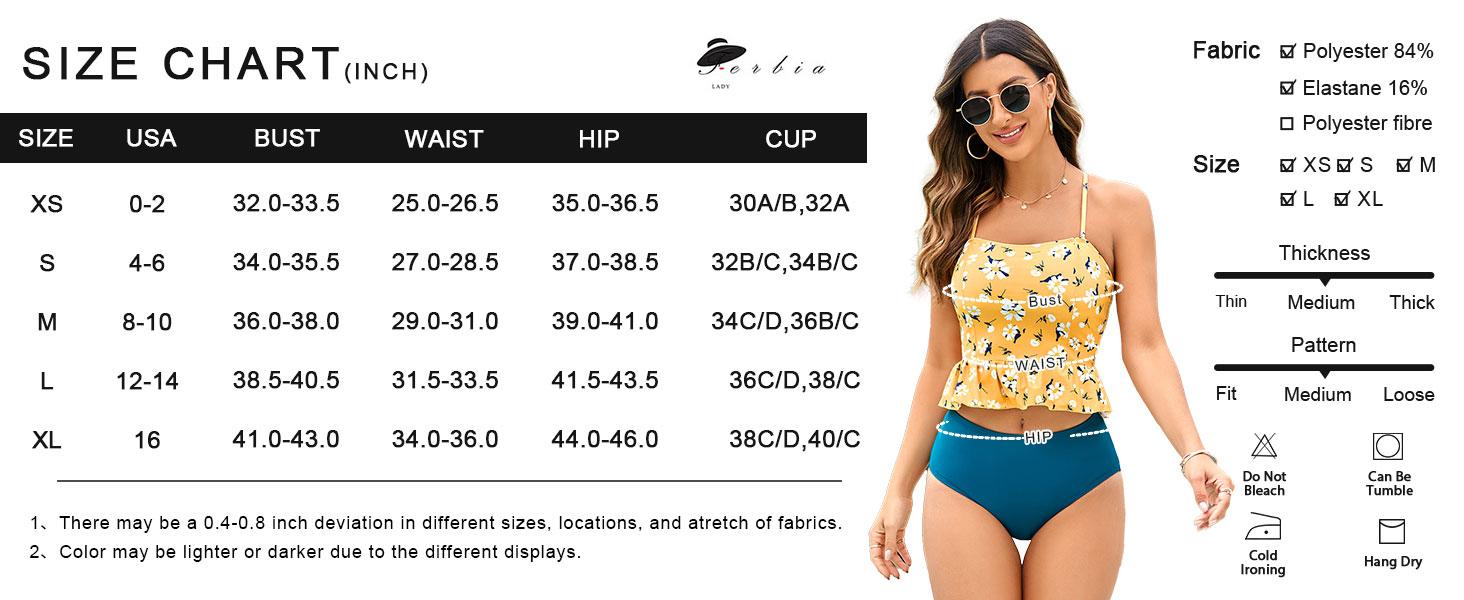 Danedvi Womens High Waisted Peplum Tankini Halter Teen Swimsuit Ruffle Floral Print Tummy Control 2 Piece Bikini Set Swimwear